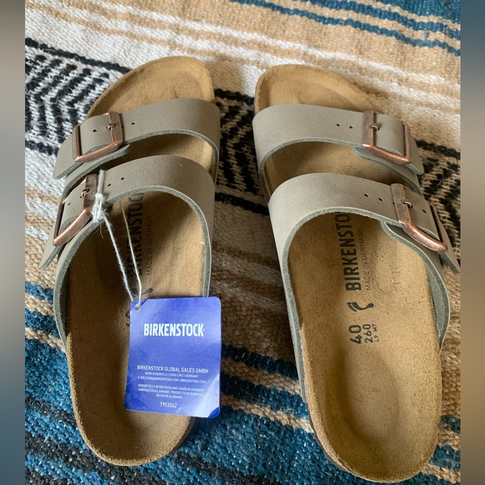 Gray, brand new with tags Birkenstocks. Women’s size 40 UK / 9 US.